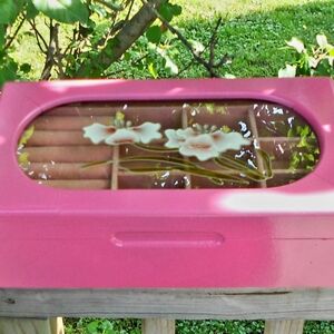 Wooden Jewelry Box ~ Pink with Glass Top ~ Shabby Cottage Chic ~ Jewelry Chest